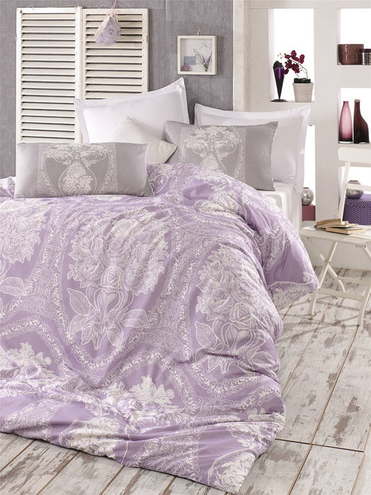 L'essentiel linge de maison Madam Lili - Lilac Juego de funda de edredón Doble Ranforce L'essentiel linge de maison Madam Lili - Lilac Juego de funda de edredón Doble Ranforce